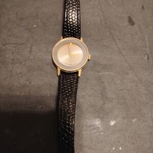 Movado Gold and Black Leather Watch